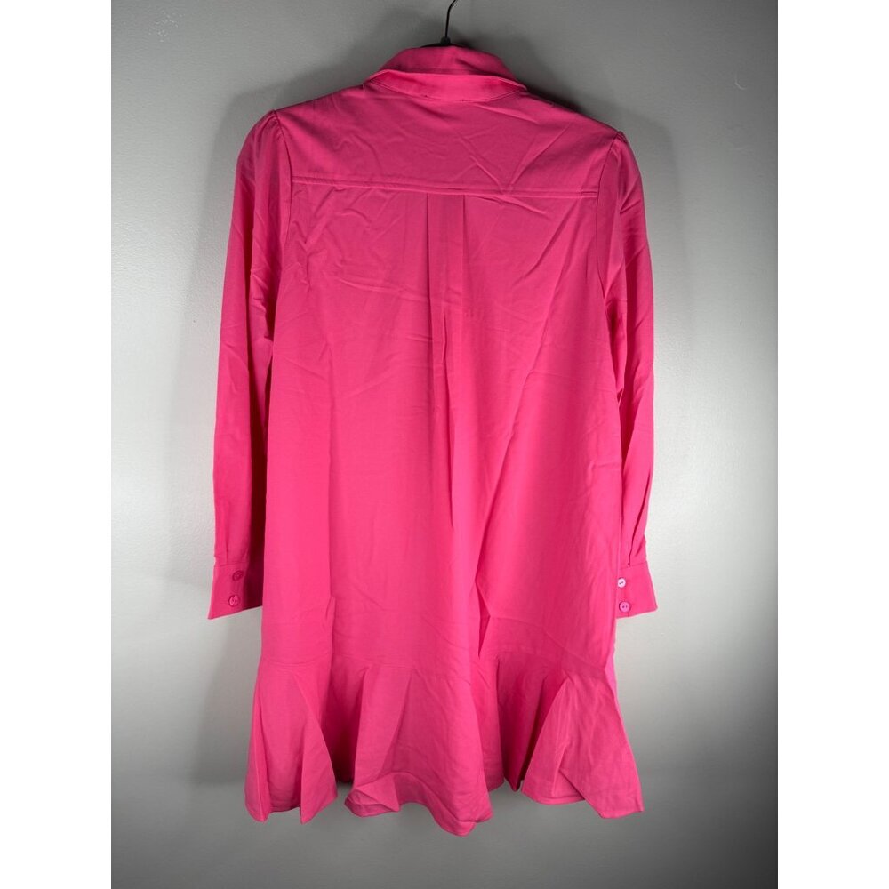 NWT Tuckernuck Hot Pink Crepe Callahan Shirt Dress Size L Lightweight Crepe - Picture 7 of 7
